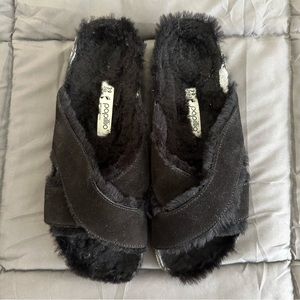 Birkenstock Papillo Daytona Suede Shearling Platform Sandals Black